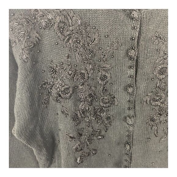 Vtg Tiara International Women’s Black Embroidered Ramie Cotton Knit Cardigan L - Picture 4 of 5